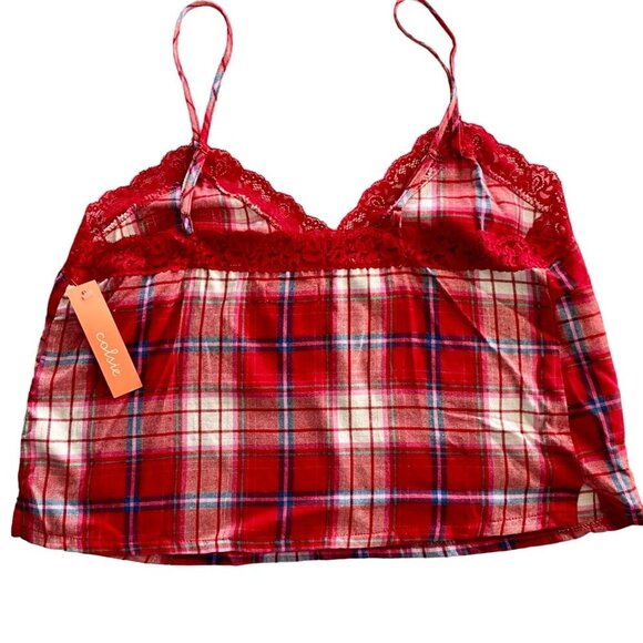 Colsie 2 Piece Red Plaid Lace Trim Pajama Set Tank Shorts NEW NWT - Picture 7 of 14